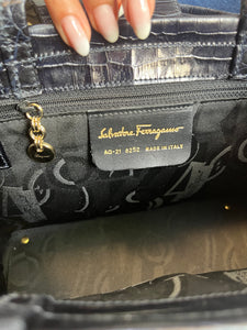 Vintage Salvatore Ferragamo Vara Navy Leather Handbag