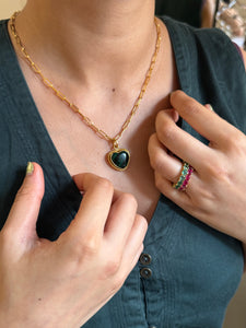 Malachite Puffy Heart Charm