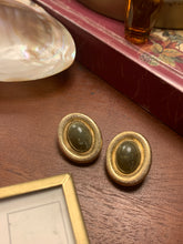 Load image into Gallery viewer, Vintage Green Stone Chunky Button Earrings