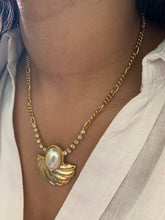 Load image into Gallery viewer, Vintage Diamond Pearl Fan Figaro Necklace