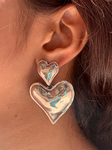 Vintage Chunky Silver Double Heart Earrings