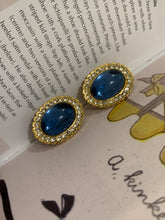 Load image into Gallery viewer, Vintage Sea Blue Oval Diamond Earrings