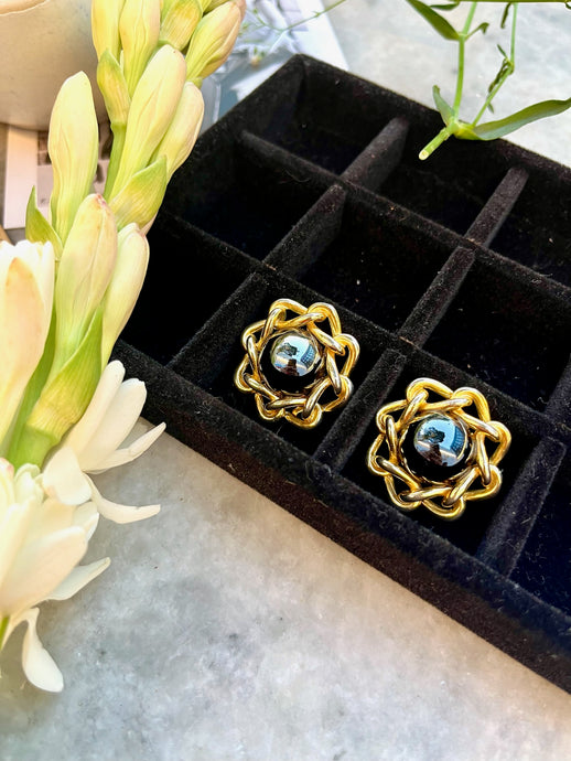 Vintage Black Stone Linked Earrings