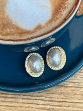 Load image into Gallery viewer, Vintage Oval Diamond Pearl Stud Earrings
