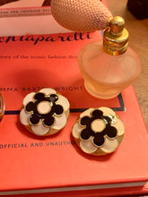 Load image into Gallery viewer, Vintage Black and White Flora Enamel Earrings