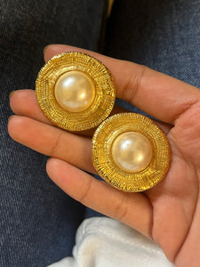 Vintage Pearl Lined Chunky Earrings