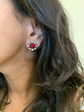 Load image into Gallery viewer, Vintage Victorian Red Silver Diamond Earrings