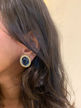 Load image into Gallery viewer, Vintage Sea Blue Oval Diamond Earrings