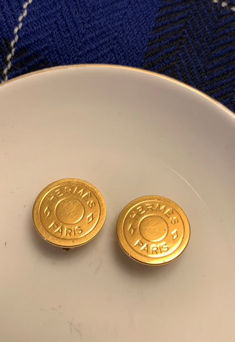 Vintage Hermès Gold Clou De Selle Logo Earrings