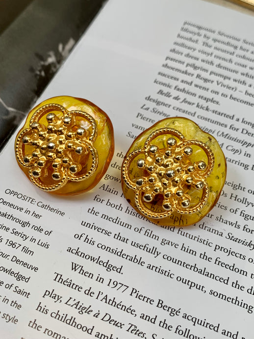Vintage Citrine Patterned Earrings