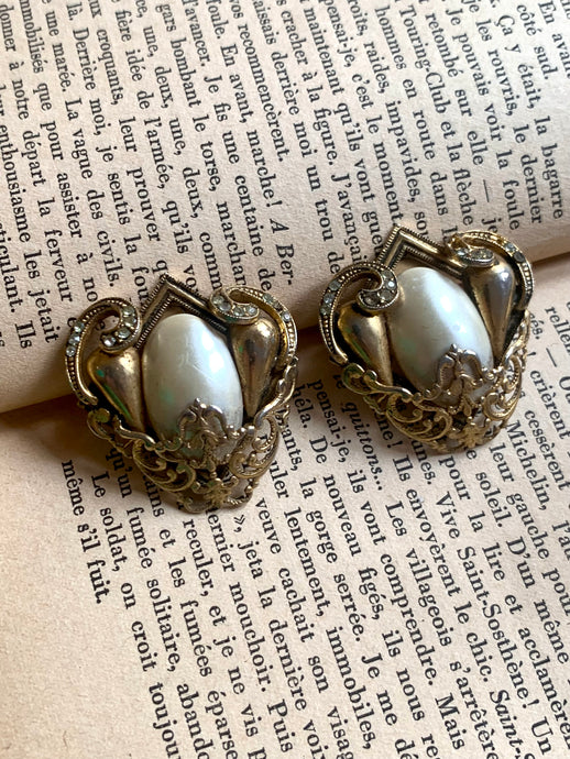 Vintage Encased Oval Pearl Earrings