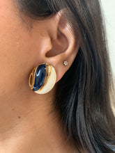 Load image into Gallery viewer, Vintage White and Blue Enamel Oval Earrings