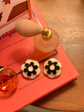Load image into Gallery viewer, Vintage Black and White Flora Enamel Earrings