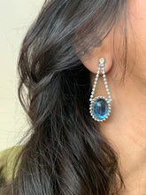 Load image into Gallery viewer, Vintage Sea Blue Diamonte Dangler Earrings