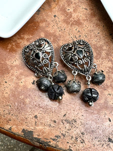 Vintage Silver Chunky Heart Earrings