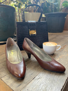 Vintage Yves Saint Laurent Brown Almond Toe Pumps