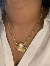 Load image into Gallery viewer, Vintage Diamond Pearl Fan Figaro Necklace