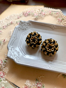 Vintage Black and Gold Chunky  Flower Earrings