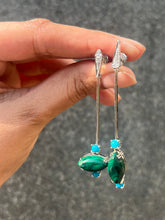Load image into Gallery viewer, Malachite And Turquoise Diamond Danglers