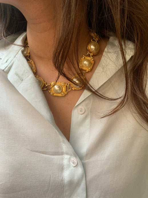 Vintage Baroque Pearl Charm Necklace