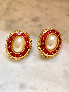 Red Enamel Pearl Earrings