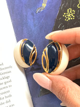 Load image into Gallery viewer, Vintage White and Blue Enamel Oval Earrings