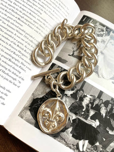 Vintage Chunky Silver Fleur De Lis Link Bracelet
