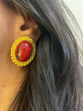 Load image into Gallery viewer, Vintage Red Stone Oval Earrings