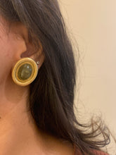 Load image into Gallery viewer, Vintage Green Stone Chunky Button Earrings