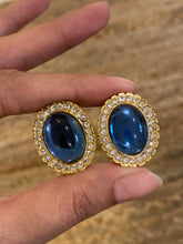 Load image into Gallery viewer, Vintage Sea Blue Oval Diamond Earrings