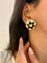 Load image into Gallery viewer, Vintage Black and White Flora Enamel Earrings