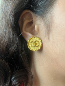 Vintage Chanel Matte Gold CC Earrings