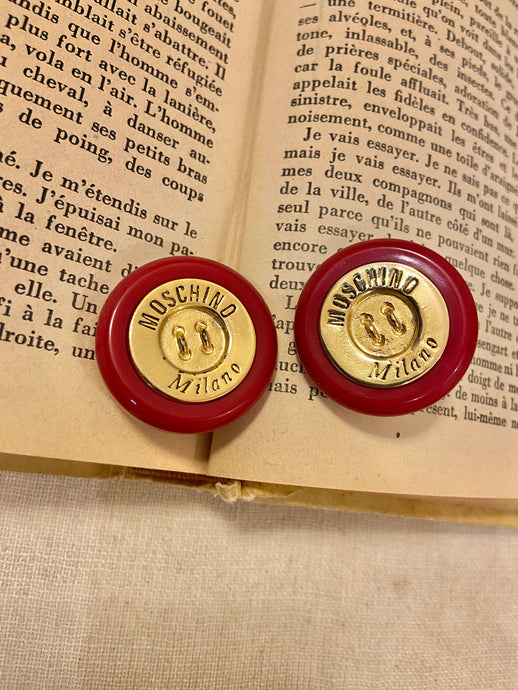 Vintage Moschino Button Logo Earrings