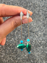 Load image into Gallery viewer, Malachite And Turquoise Diamond Danglers