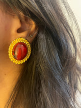 Load image into Gallery viewer, Vintage Red Stone Oval Earrings