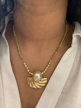 Load image into Gallery viewer, Vintage Diamond Pearl Fan Figaro Necklace