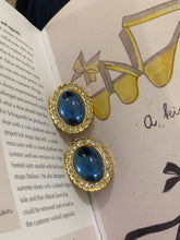 Load image into Gallery viewer, Vintage Sea Blue Oval Diamond Earrings