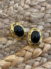 Load image into Gallery viewer, Vintage Black Oval Art Deco Earrings