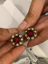 Load image into Gallery viewer, Vintage Victorian Red Silver Diamond Earrings