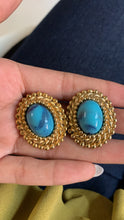 Load image into Gallery viewer, Vintage Turquoise Oval Dotted Earrings