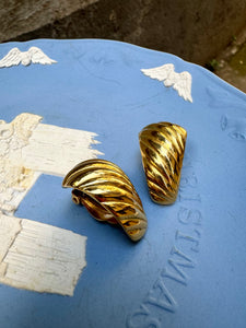 Vintage Carved Croissant Hoop Earrings