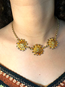 Vintage Three Flowers Enamel Necklace
