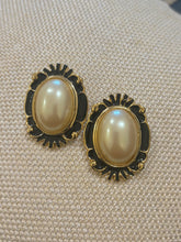 Load image into Gallery viewer, Vintage Pearl &amp; Black Enamel Earrings