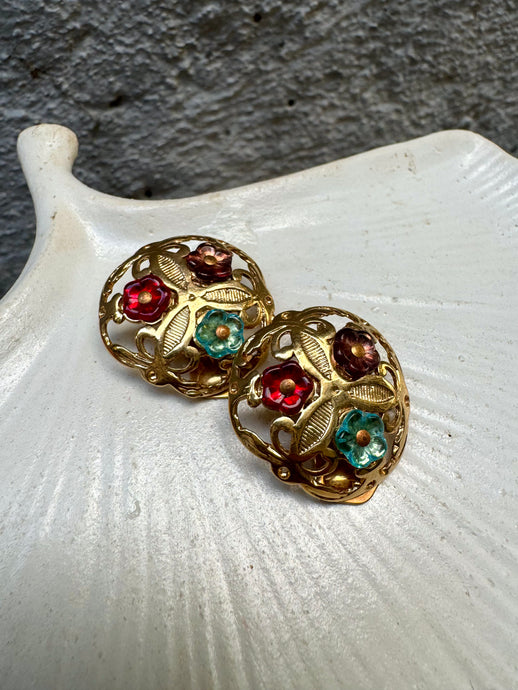 Vintage Patterned Flower Earrings