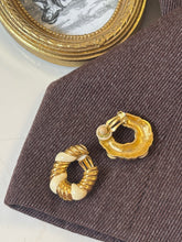 Load image into Gallery viewer, Vintage White Enamel Croissant Earrings