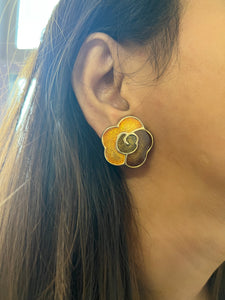 Vintage Brown Enamel Bloom Earrings