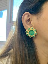 Load image into Gallery viewer, Vintage Green Enamel Flower Earrings