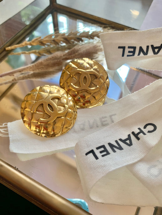 Vintage Quilted  CC Chanel Earrings