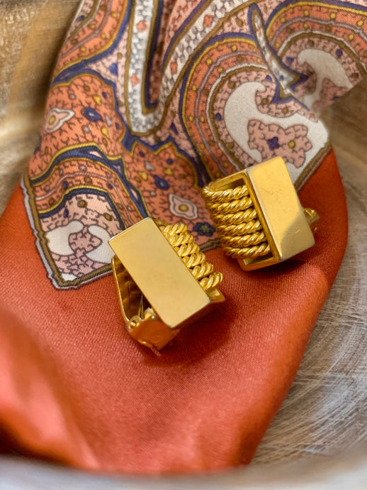 Vintage Block Rope gold earrings