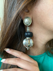 Vintage Lagne De Rousseur Silver & Black Onyx Earrings